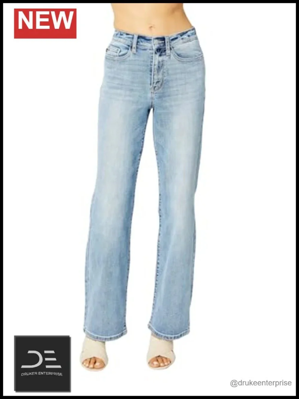 High Waisted Straight Leg Ripped Jeans Cotton Blend 32